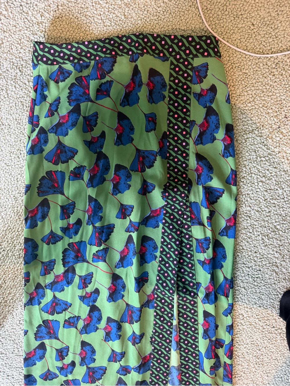 Green Floral Split Maxi Skirt with Blue Accents - Picture 4 of 9
